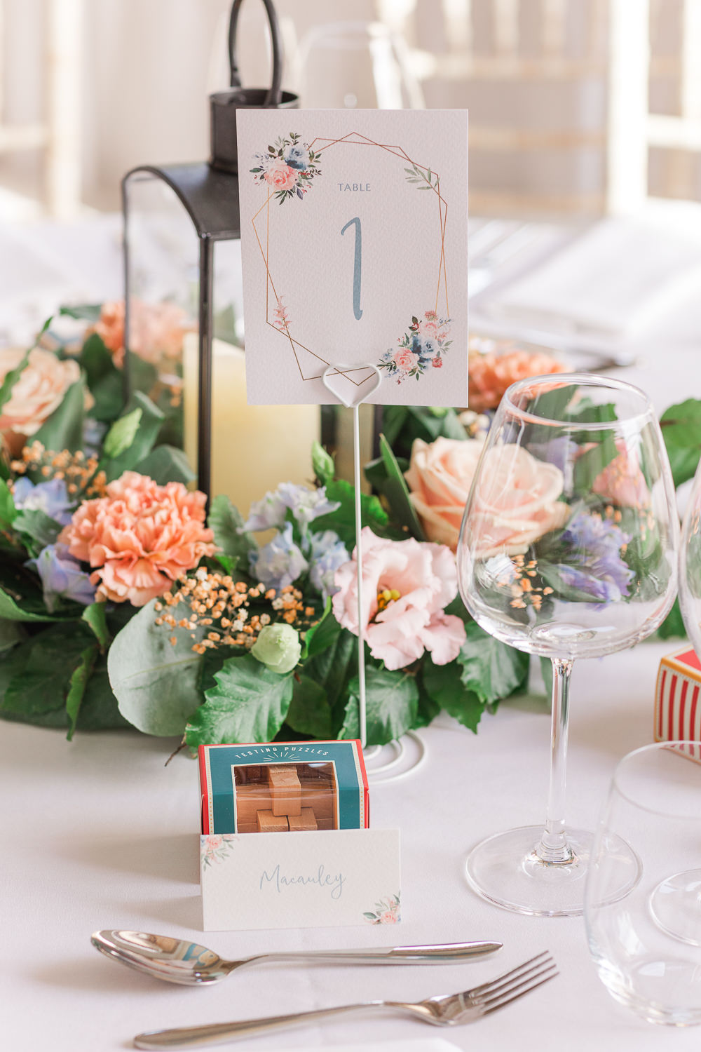 Centrepiece Flowers Pink Orange Rose Crowcombe Court Wedding James and Kerrie Photography