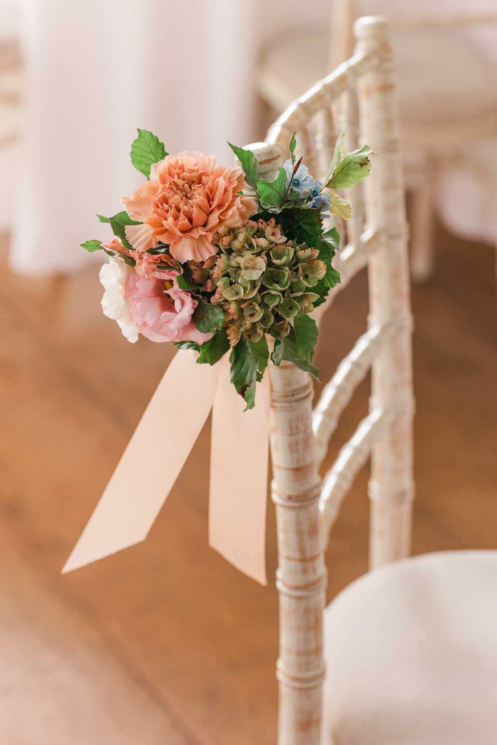 Chairs Flowers Aisle Ribbon Crowcombe Court Wedding James and Kerrie Photography