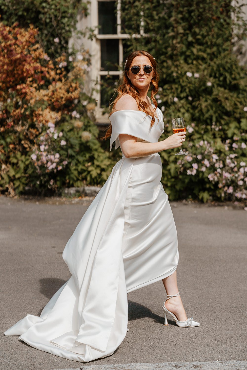 Dress Gown Bride Bridal Overskirt Off Shoulder Eva Lendel Lainston House Wedding Chloe Caldwell Photography