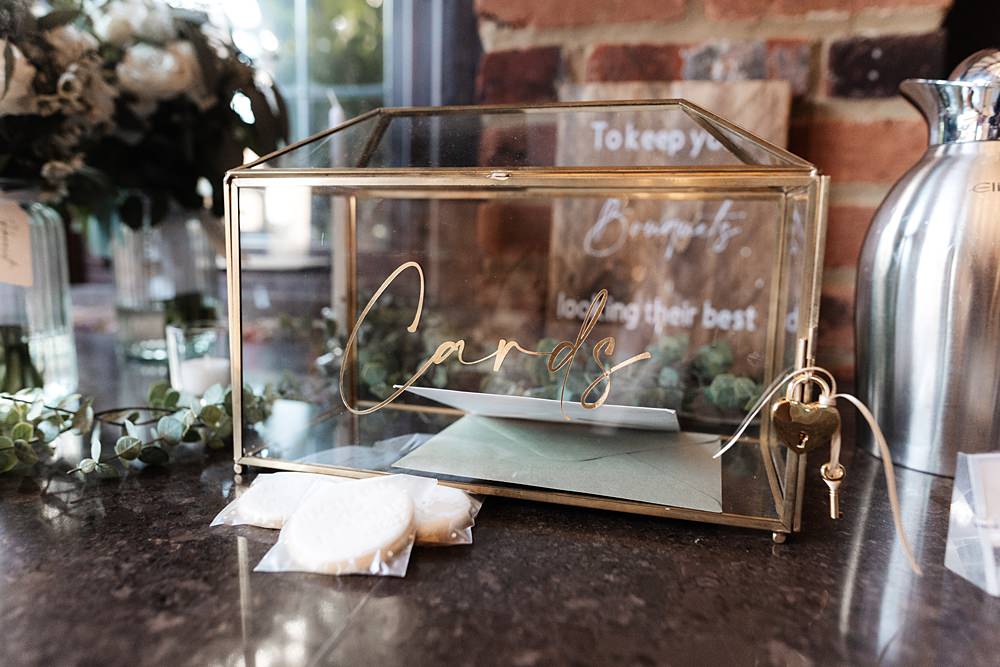 Gold Glass Card Box Lainston House Wedding Chloe Caldwell Photography
