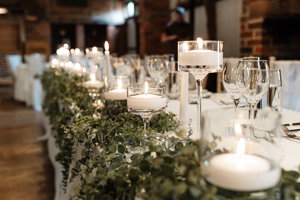 Tea Lights Greenery Top Table Decor Lainston House Wedding Chloe Caldwell Photography