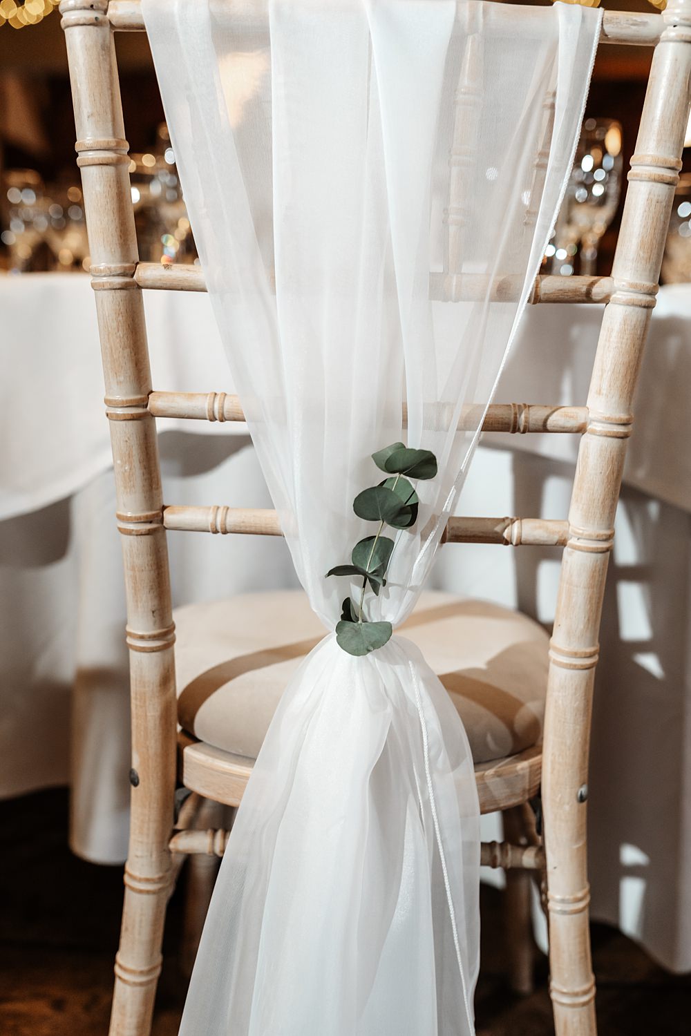 Chair Back Tulle Greenery Lainston House Wedding Chloe Caldwell Photography