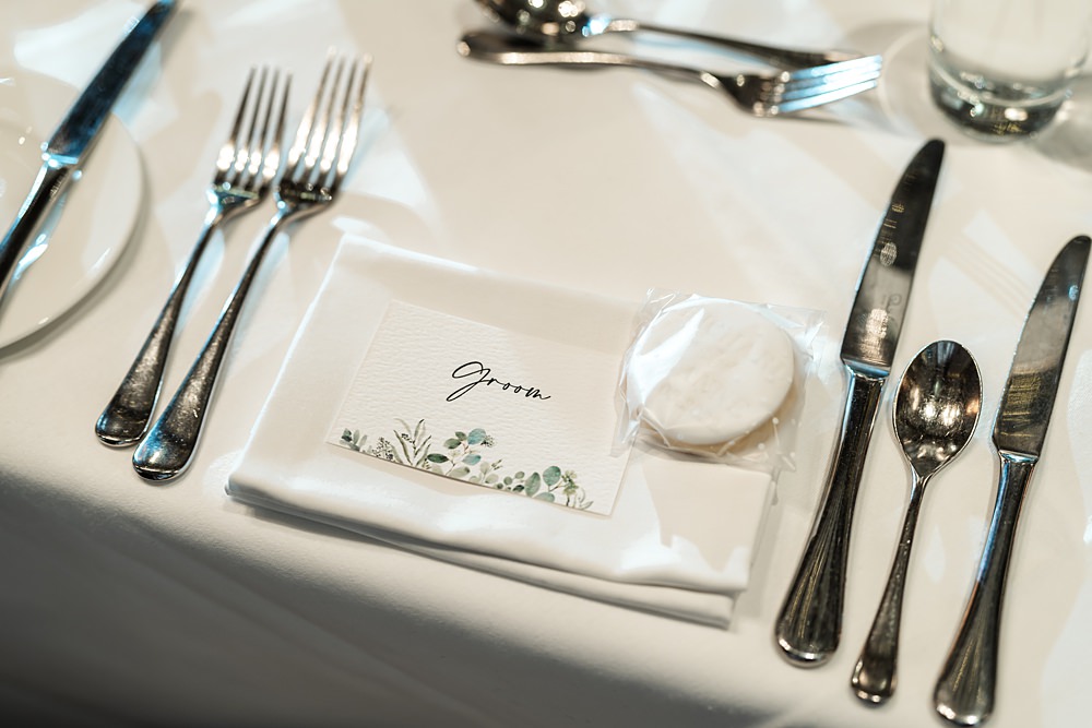 Place Setting Name Card Biscuit Favour Lainston House Wedding Chloe Caldwell Photography
