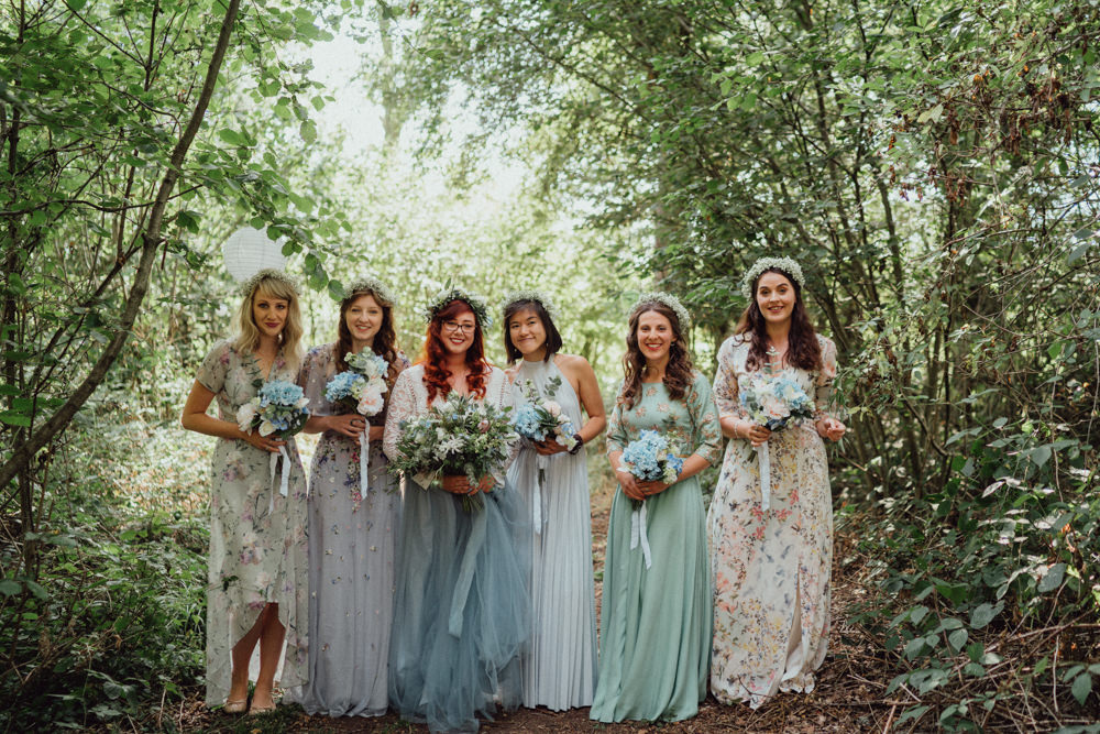 Mismatched Bridesmaid Dresses Floral Sequins Emily & Steve Photography