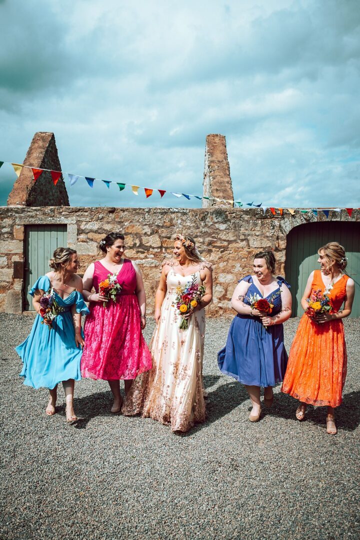 Mismatched Bridesmaid Dresses Lace Colourful Northern Aye Photography