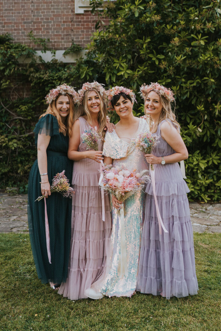 Mismatched Bridesmaid Dresses Lilac Pink Green Ruffle Tulle Grace Elizabeth Photography