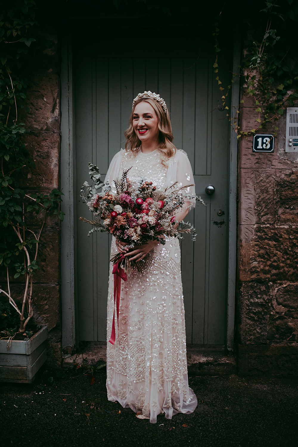 Sequin Dress Gown Bride Needle & Thread Oran Mor Wedding Pocket Square Photography
