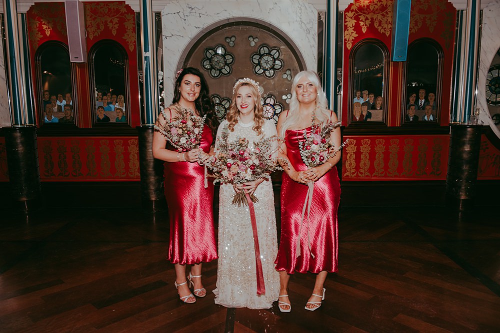 Red Satin Slip Dresses Bridesmaids Oran Mor Wedding Pocket Square Photography