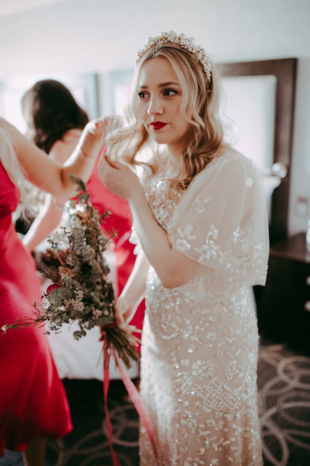 Sequin Dress Gown Bride Needle & Thread Oran Mor Wedding Pocket Square Photography