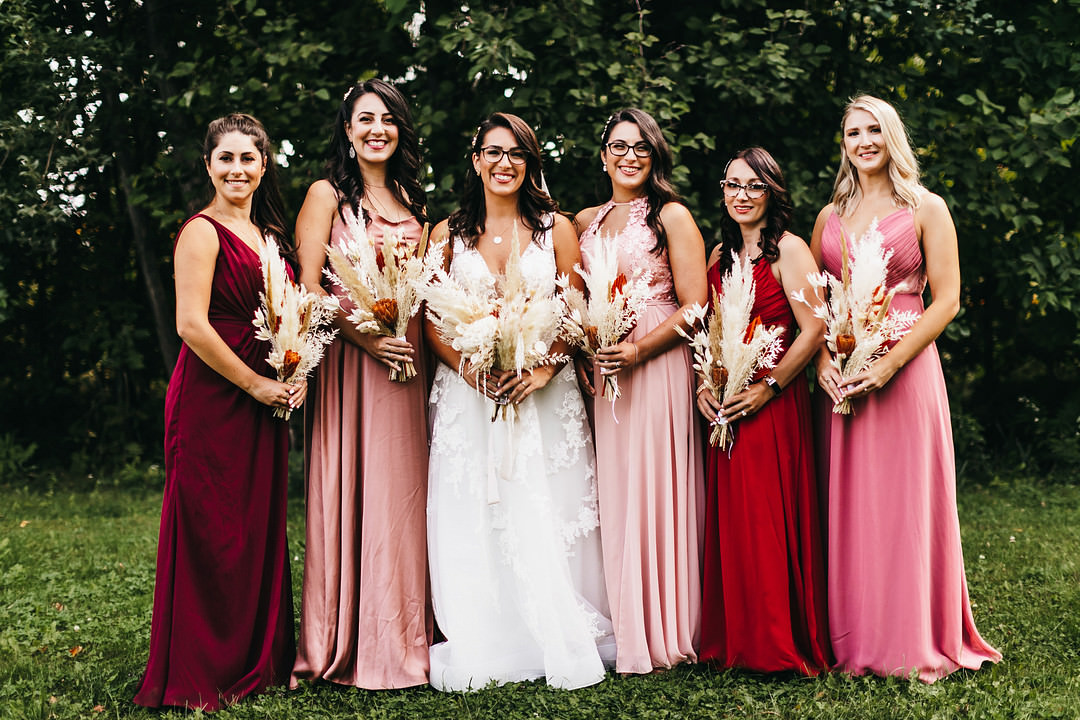 Pink Red Mismatched Bridesmaid Dresses Cacie Carroll Photography
