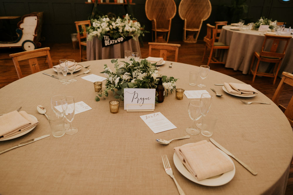 Greenery White Centrepieces Hessian Cloths Table Decor Small Woodland Wedding Joanna Nicole Photography