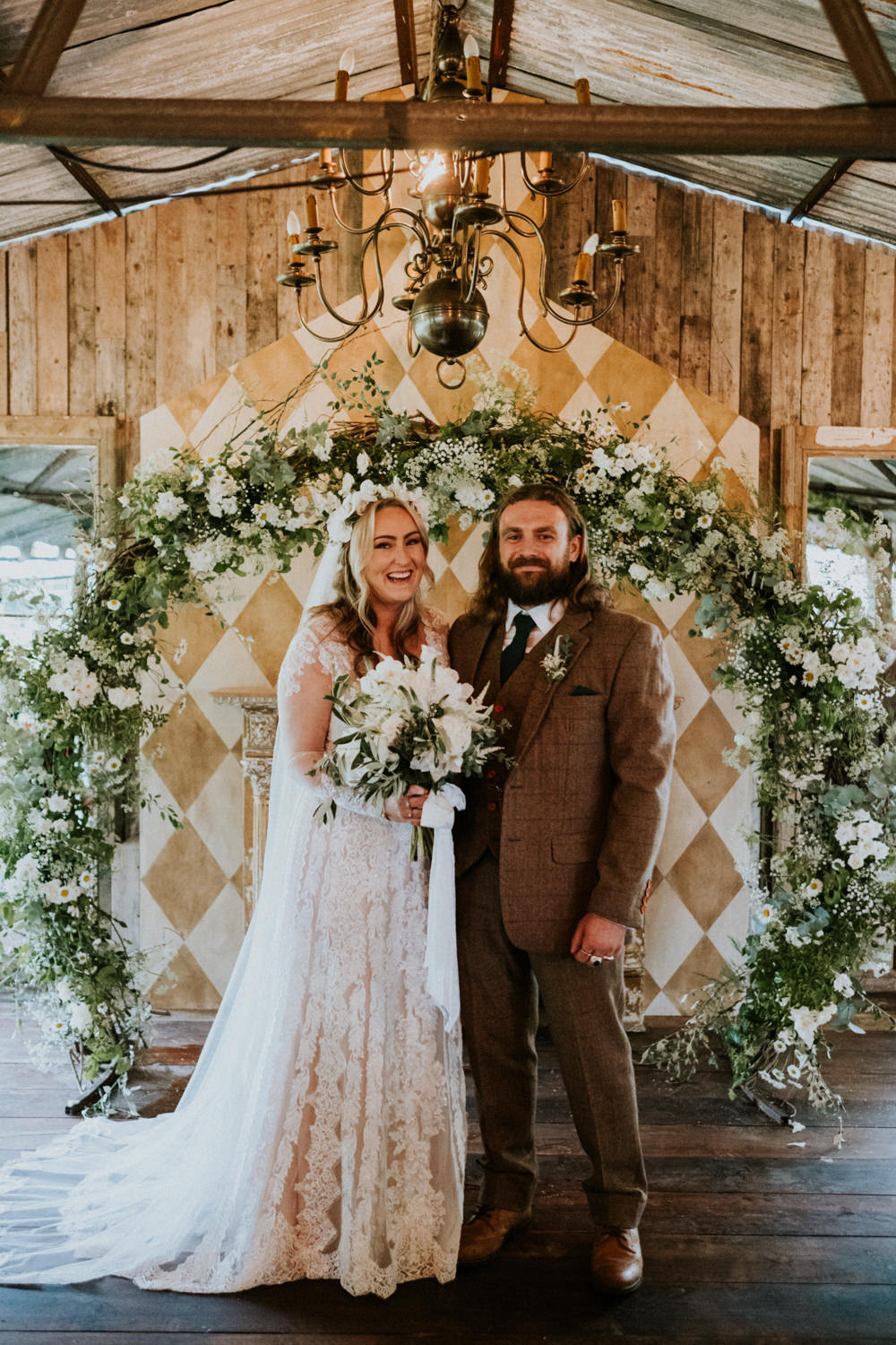 Small Woodland Wedding Joanna Nicole Photography Greenery White Flower Hoop Backdrop