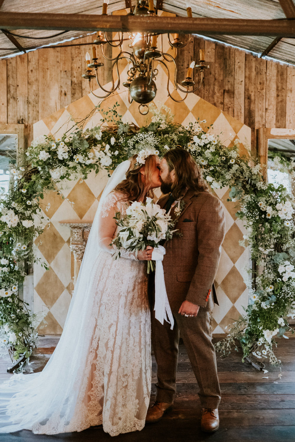 Small Woodland Wedding Joanna Nicole Photography Greenery White Flower Hoop Backdrop