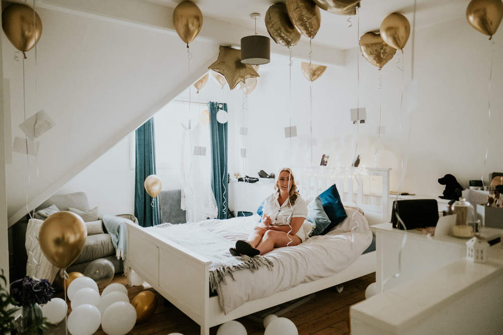 Prep Room Bridal Balloons Small Woodland Wedding Joanna Nicole Photography