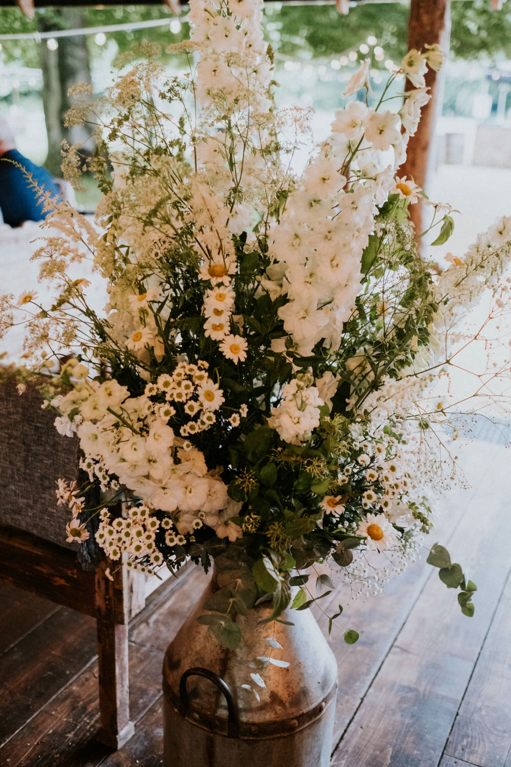 Milk Churn Flowers White Greenery Small Woodland Wedding Joanna Nicole Photography