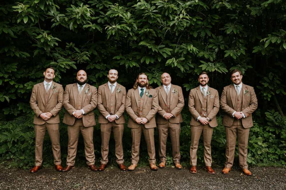 Groom Groomsmen Brown Tweed Suits Small Woodland Wedding Joanna Nicole Photography