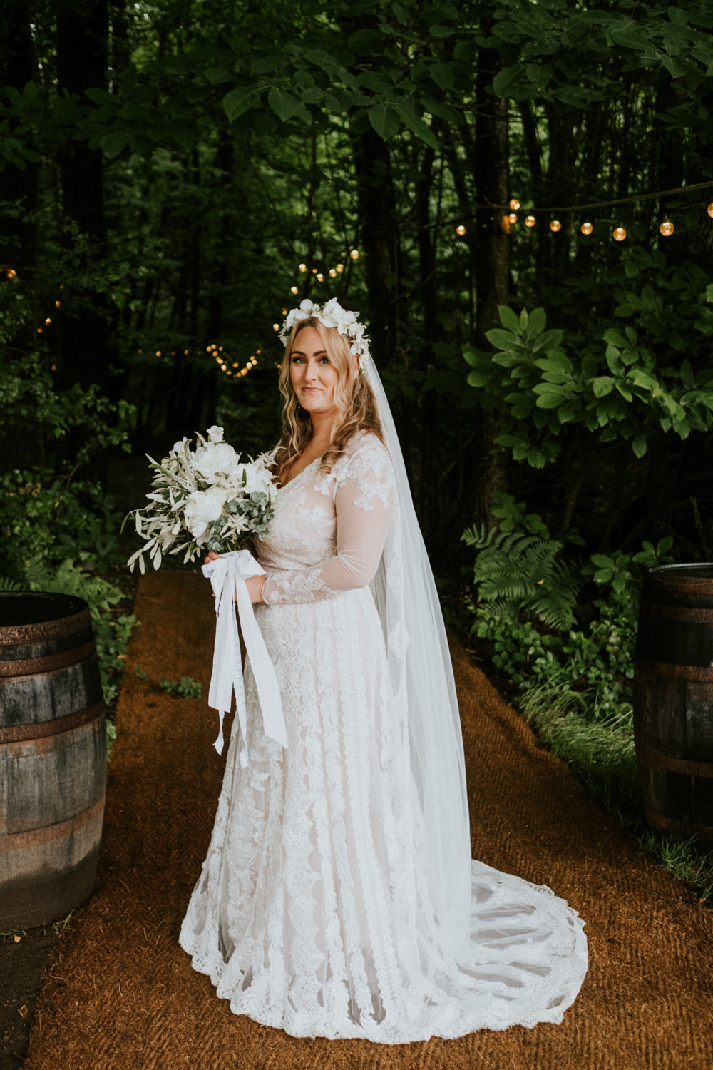 Dress Gown Lace Bridal Long Sleeves Veil Small Woodland Wedding Joanna Nicole Photography