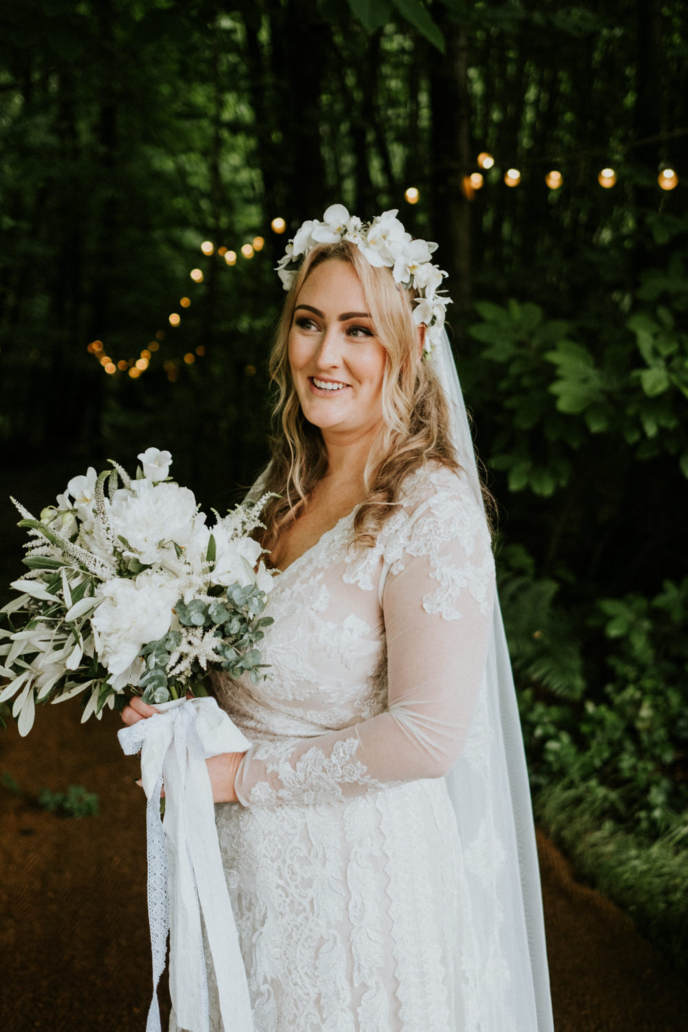 Dress Gown Lace Bridal Long Sleeves Veil Flower Crown Small Woodland Wedding Joanna Nicole Photography