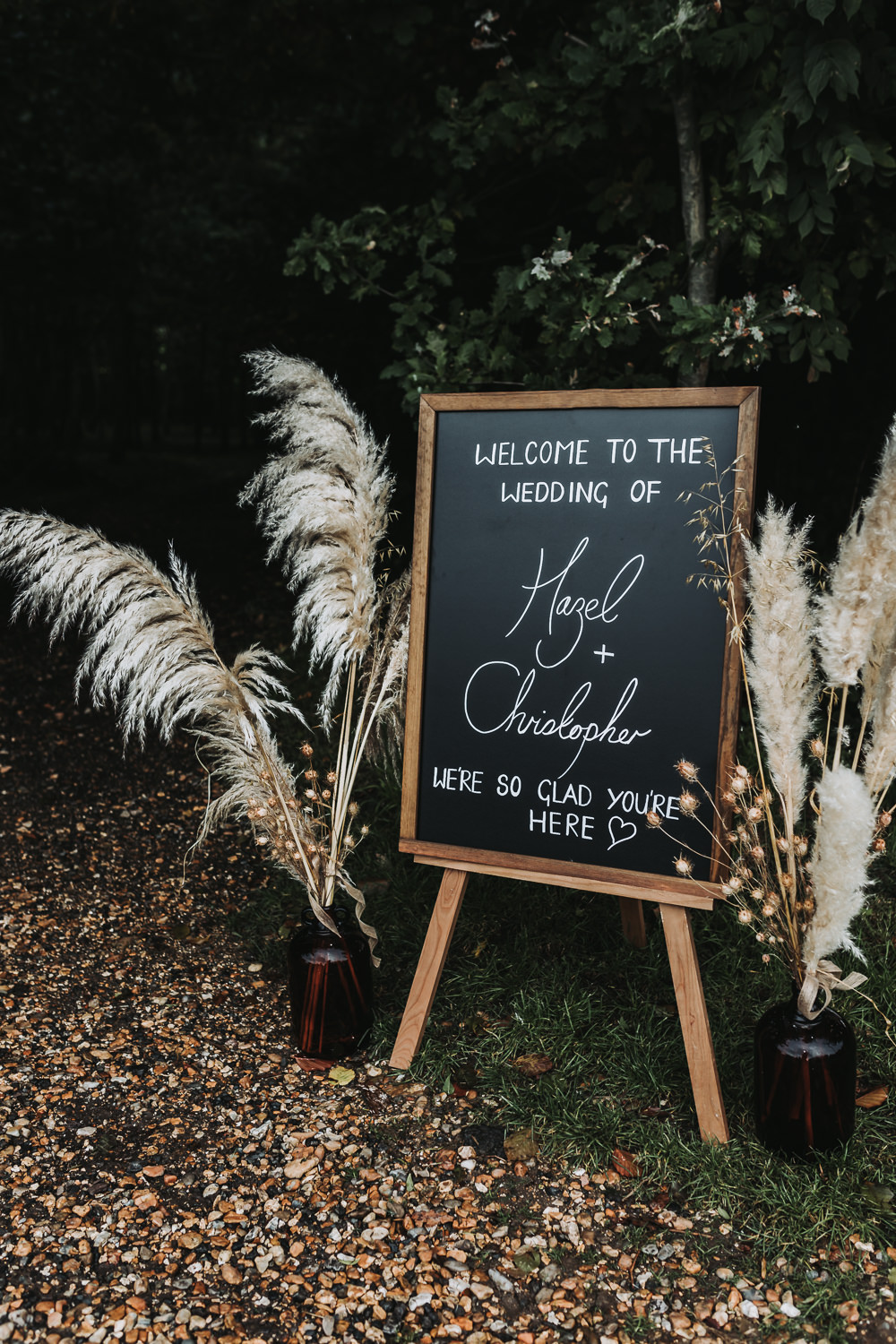 Yurt Village Wedding Mollie McAusland Photography Chalk Board Welcome Sign Pampas Grass