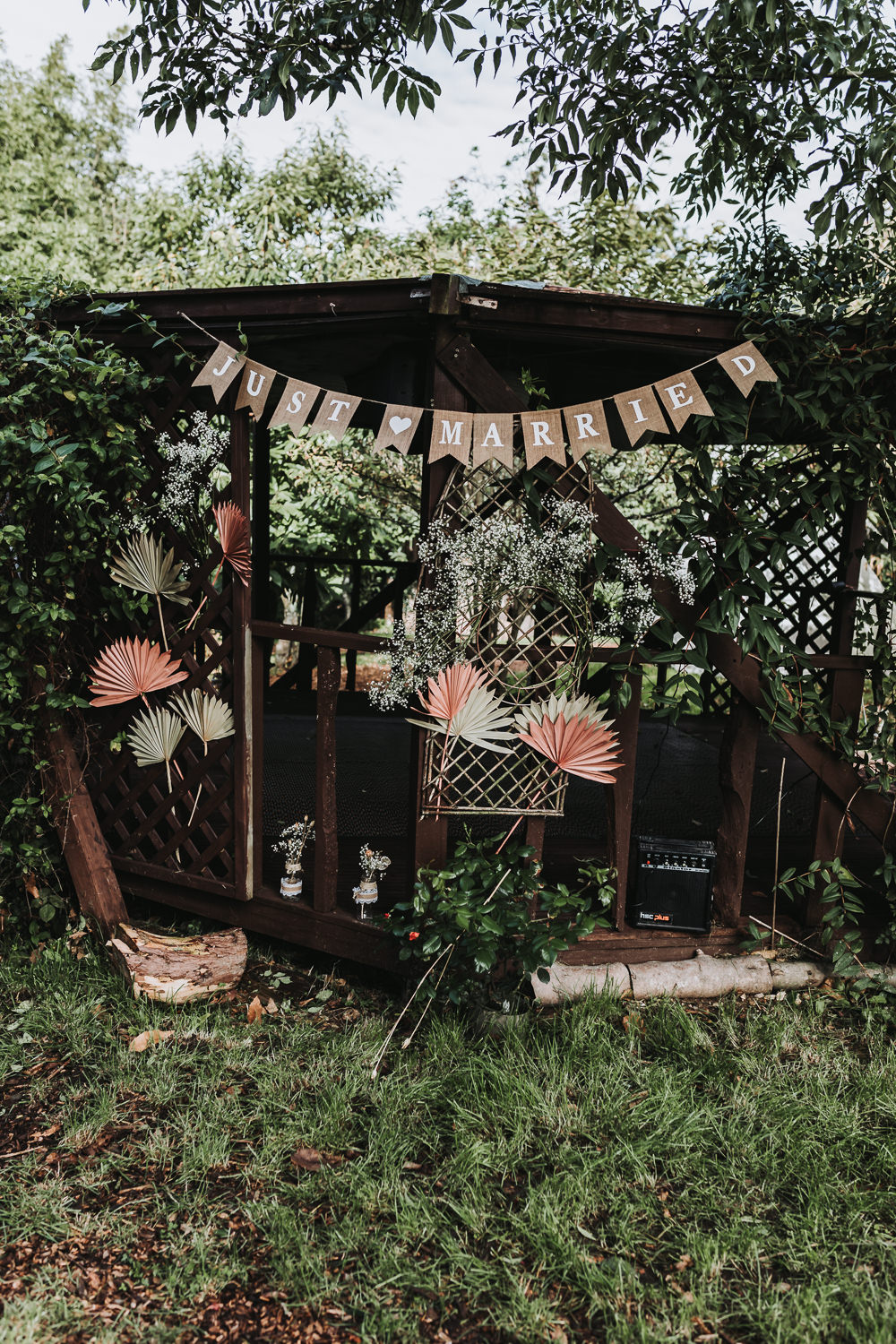 Gazebo Just Married Banner Yurt Village Wedding Mollie McAusland Photography