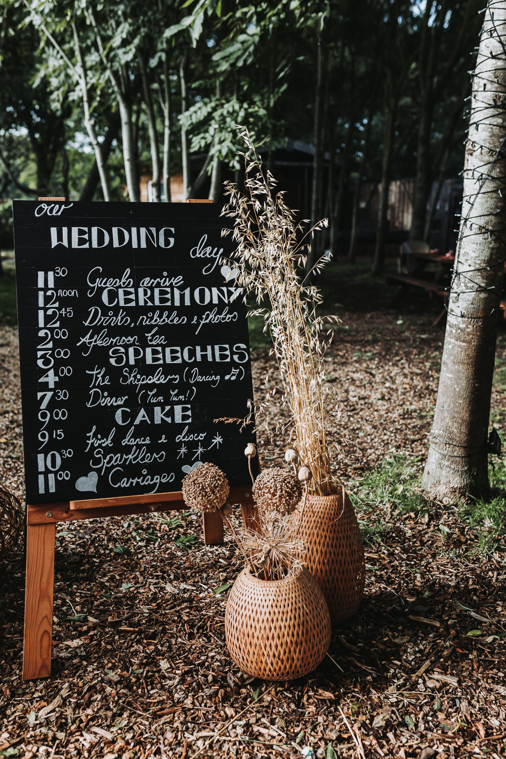Chalkboard Order of Day Sign Yurt Village Wedding Mollie McAusland Photography