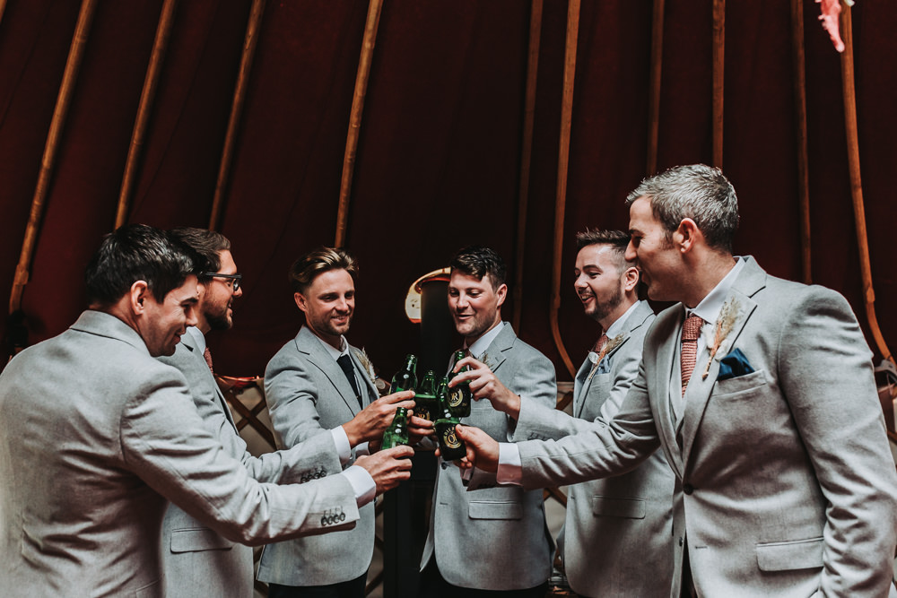 Groom Grey Suit Black Tie Groomsmen Yurt Village Wedding Mollie McAusland Photography