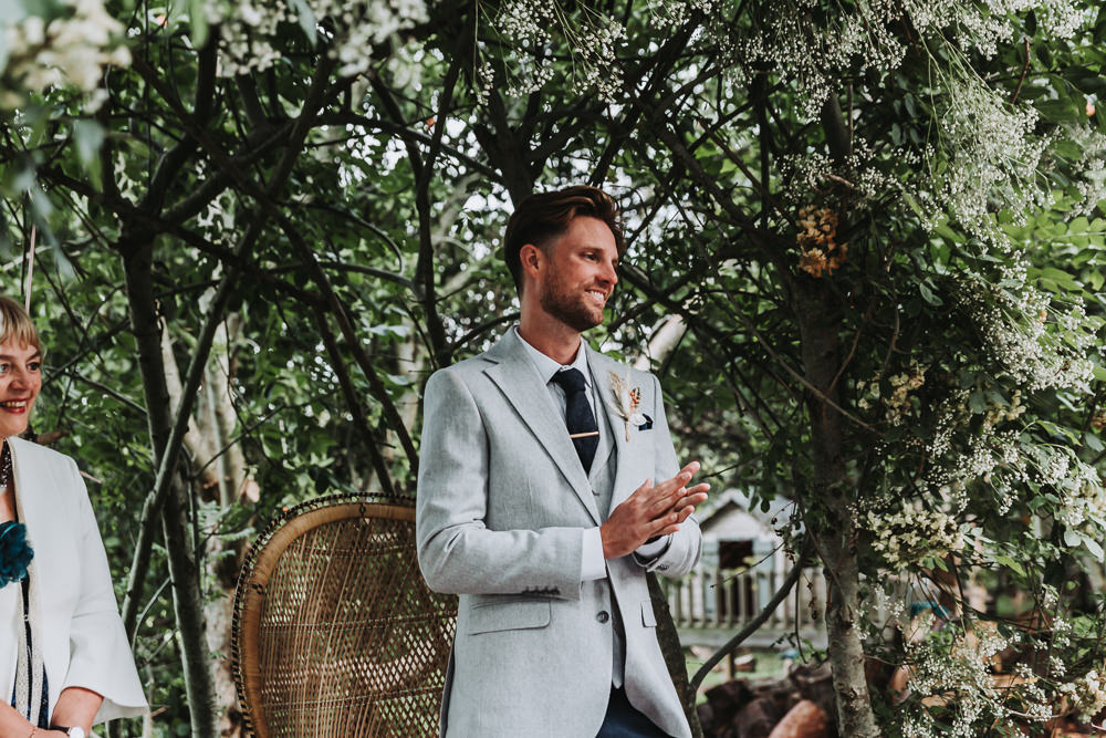 Groom Grey Suit Black Tie Yurt Village Wedding Mollie McAusland Photography