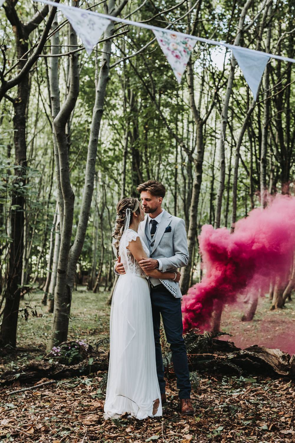 Smoke Flare Pink Yurt Village Wedding Mollie McAusland Photography