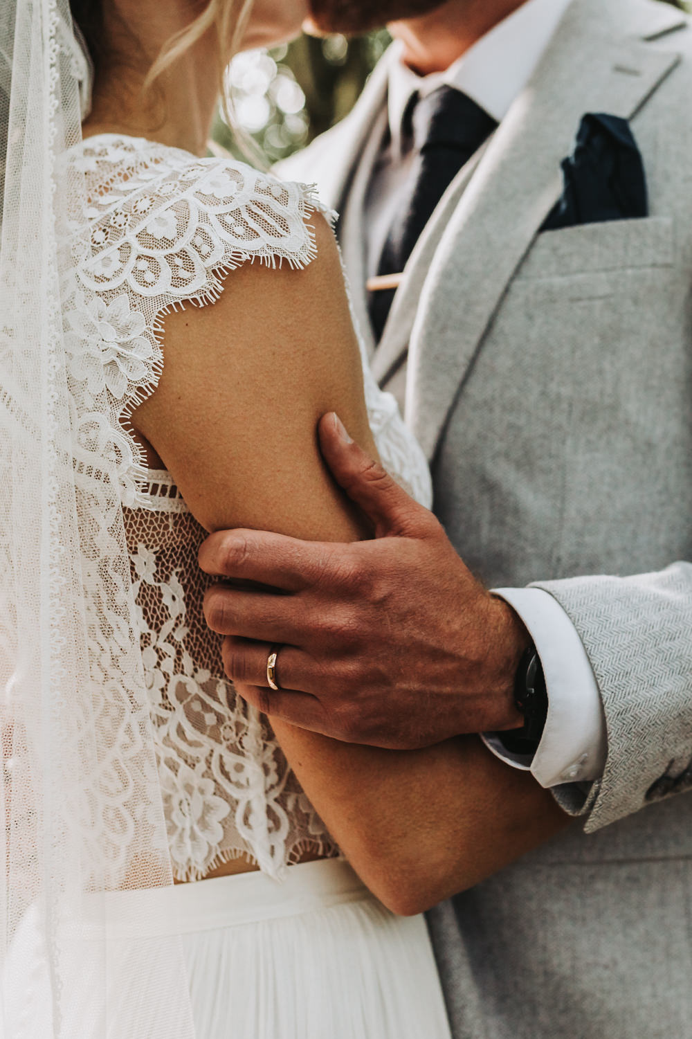 Catherine Deane Dress Gown Bride Bridal Lace Cap Sleeve Ring Groom Yurt Village Wedding Mollie McAusland Photography