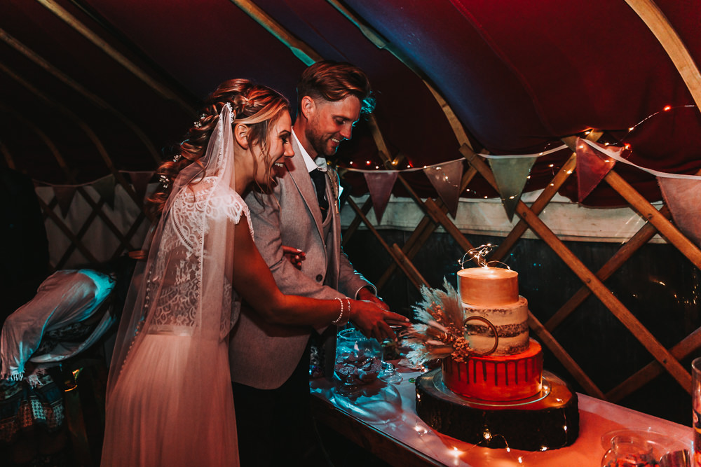 Cake Cutting Yurt Village Wedding Mollie McAusland Photography
