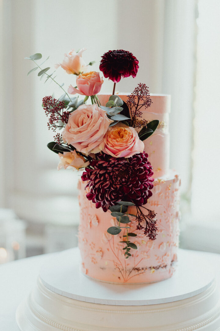 2 Tier Pale Pink Floral Wedding Cake Emily and Steve