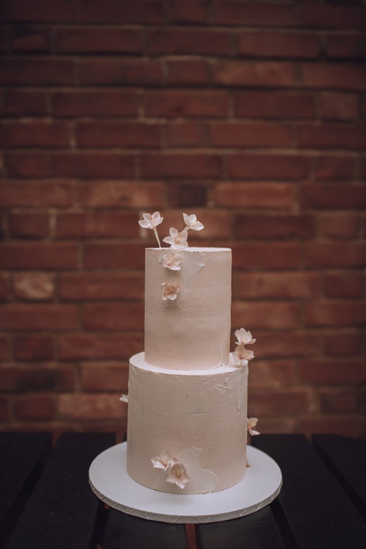 2 Tier Pink Floral Wedding Cake Kelly Hiscox Photography