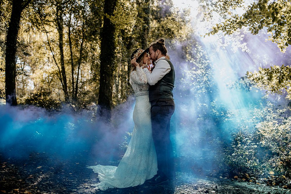 Ashridge Great Barn Wedding Rockrose Photography Smoke Flare