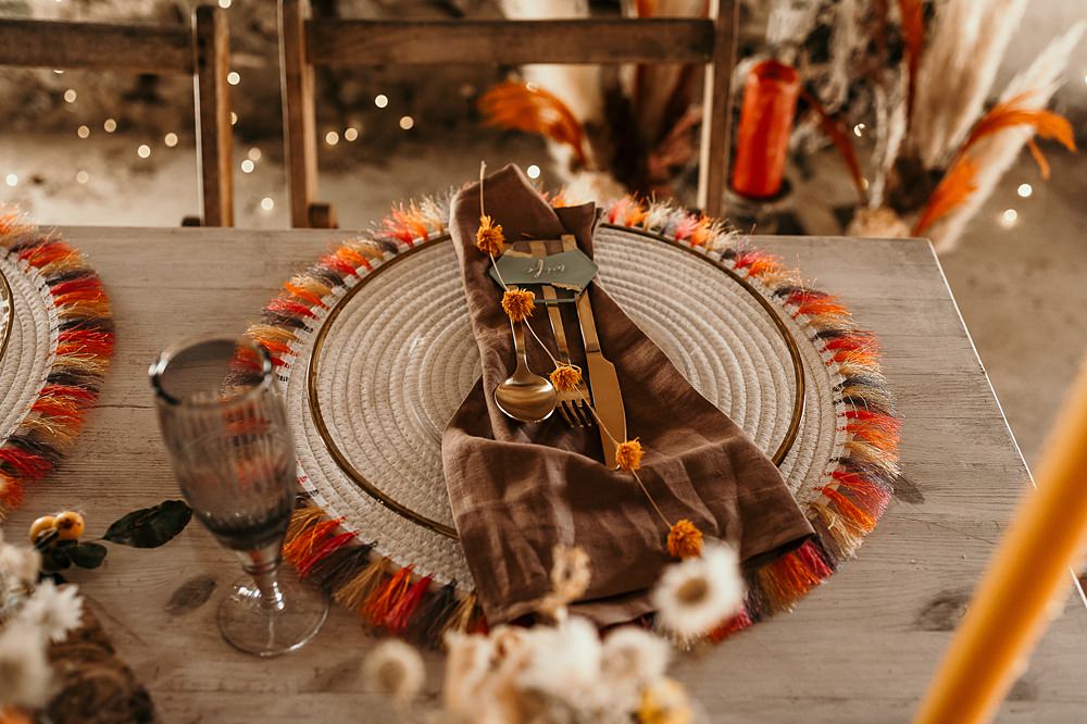 Place Setting Mat Cutlery Decor Ashridge Great Barn Wedding Rockrose Photography