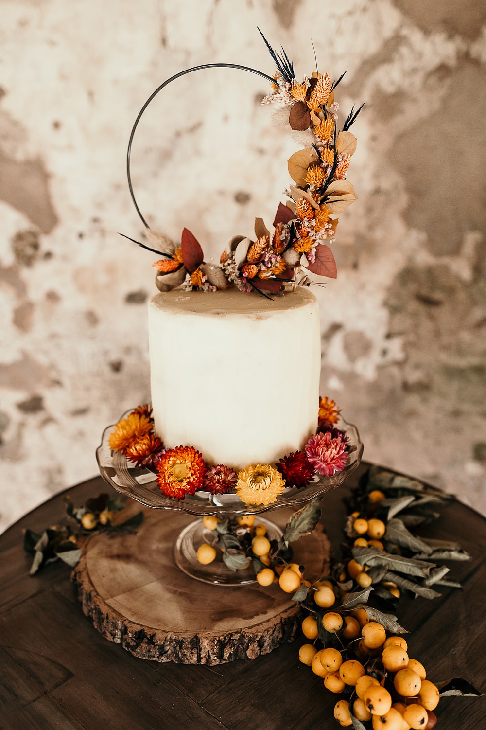 Buttercream Cake Hoop Topper Flowers Ashridge Great Barn Wedding Rockrose Photography
