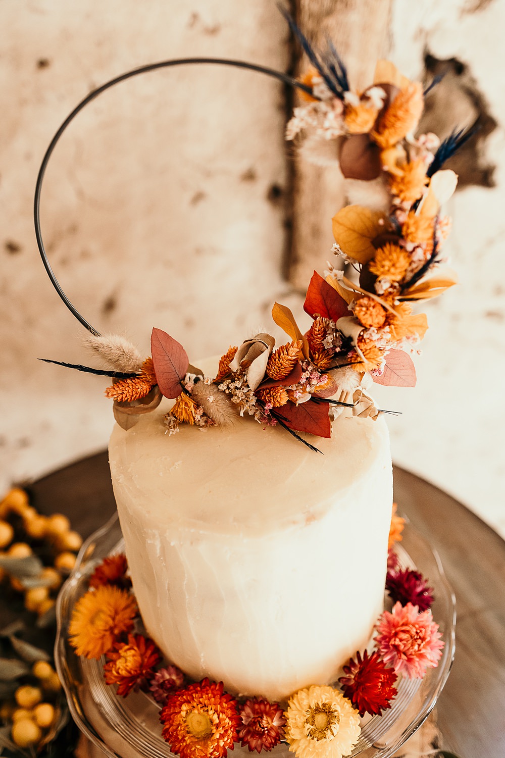 Buttercream Cake Hoop Topper Flowers Ashridge Great Barn Wedding Rockrose Photography