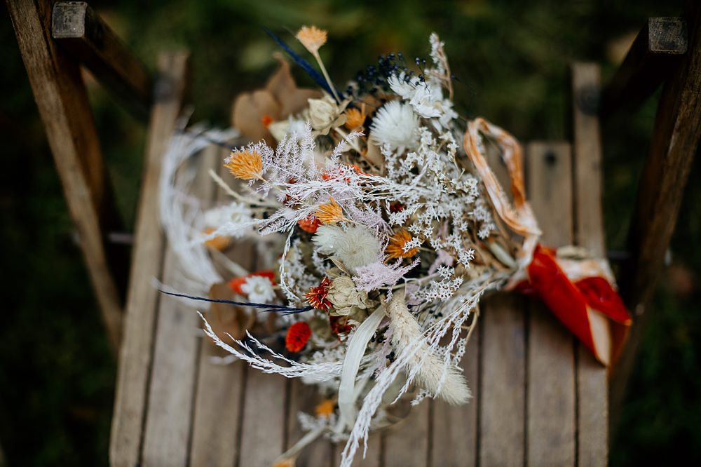 Dried Flower Bouquet Bride Ashridge Great Barn Wedding Rockrose Photography