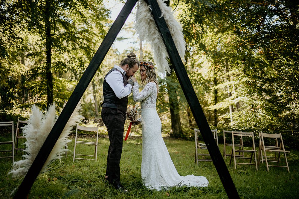 Triangle Wooden Ceremony Backdrop Ashridge Great Barn Wedding Rockrose Photography