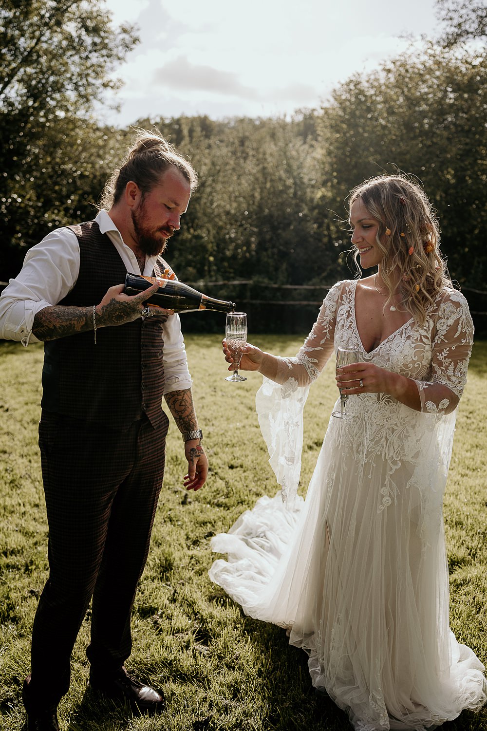 Bride Groom Drinks Ashridge Great Barn Wedding Rockrose Photography
