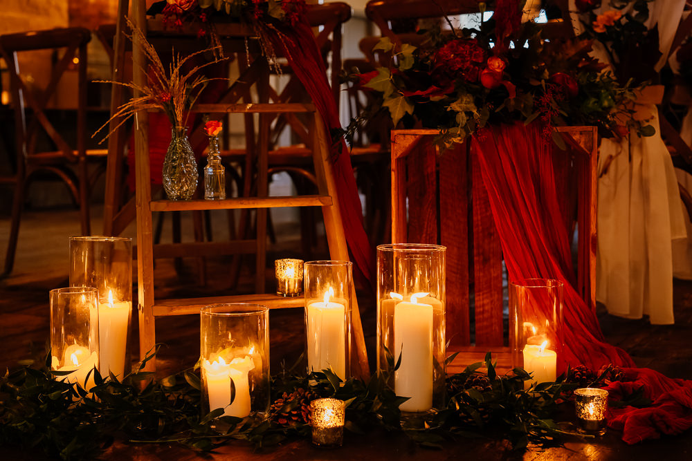 Wooden Ladder Decor Flowers Candles Autumnal Garden Wedding Jenna Kathleen Photographer