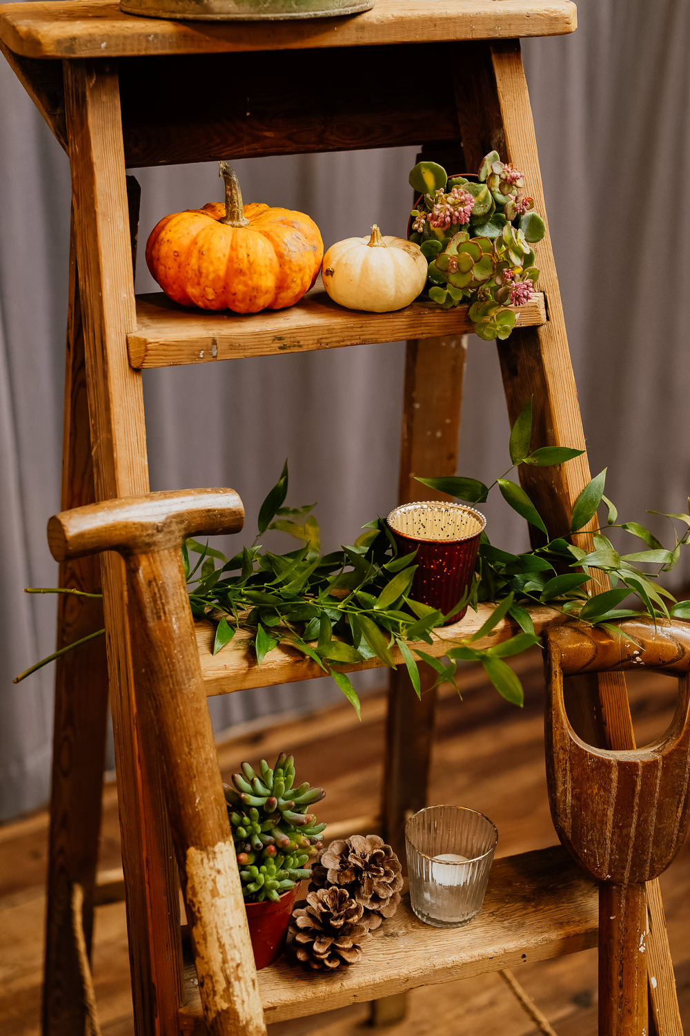 Wooden Ladder Decor Pupmkins Autumnal Garden Wedding Jenna Kathleen Photographer