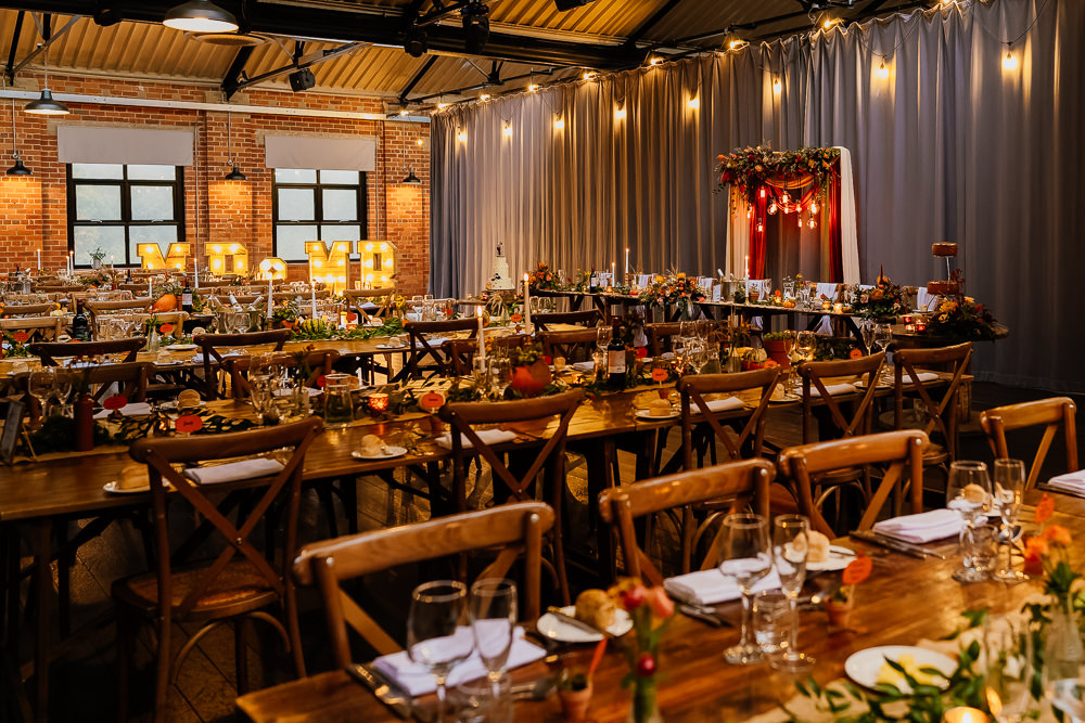 Barn Decor Lighting Autumnal Garden Wedding Jenna Kathleen Photographer