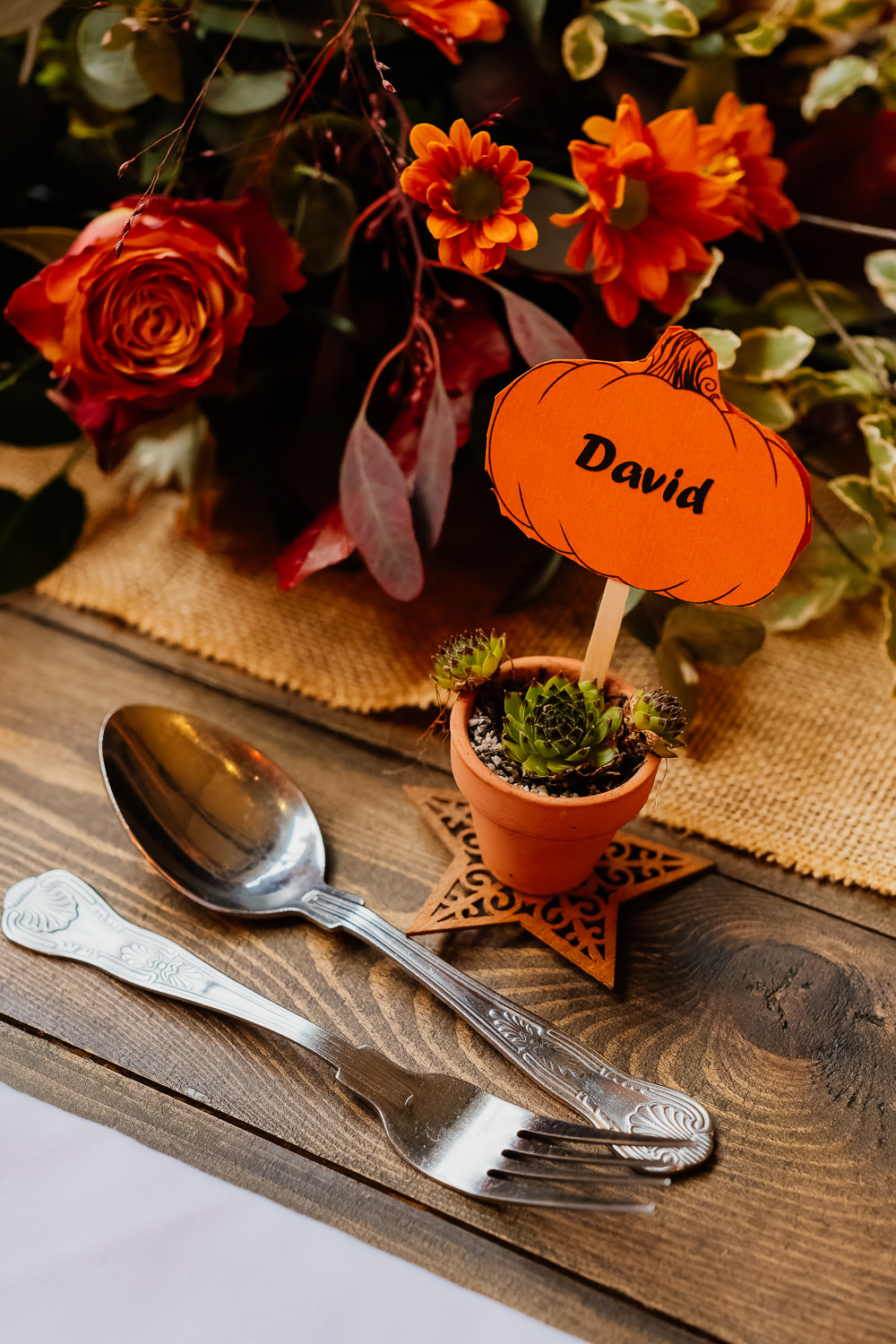 Pumpkin Place Name Pot Plant Autumnal Garden Wedding Jenna Kathleen Photographer