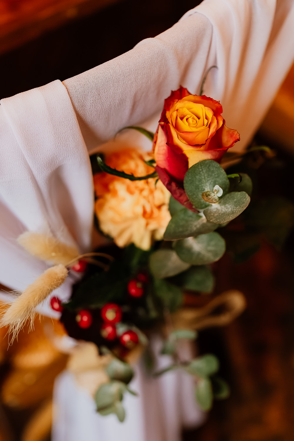 Chair Sash Flowers Decor Autumnal Garden Wedding Jenna Kathleen Photographer