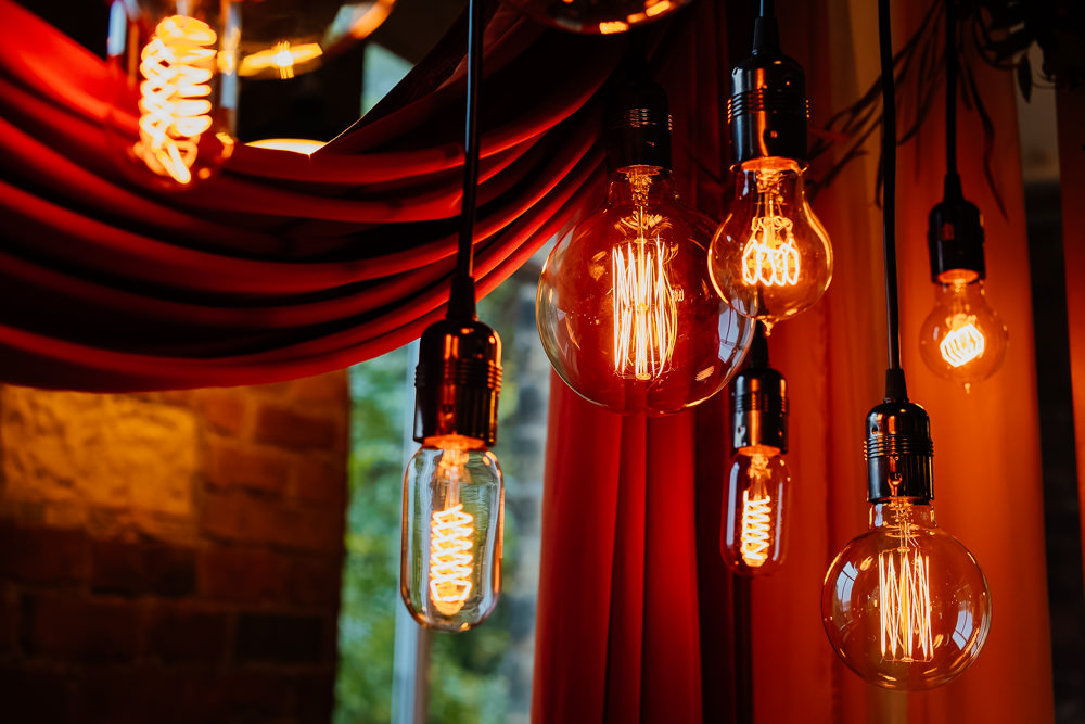 Edison Suspended Lights Decor Autumnal Garden Wedding Jenna Kathleen Photographer