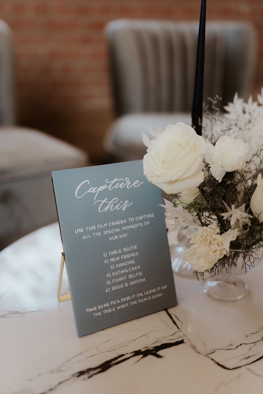 Scavenger Hunt Sign Camera Blue White Wedding Ideas Natalie Silvester Photography