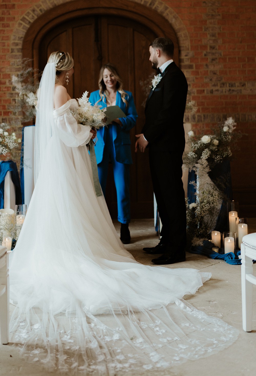 Embroidered Veil Blue White Wedding Ideas Natalie Silvester Photography