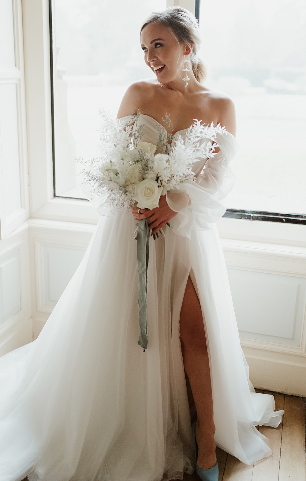Dress Bride Tulle Sleeves Martina Liana Blue White Wedding Ideas Natalie Silvester Photography