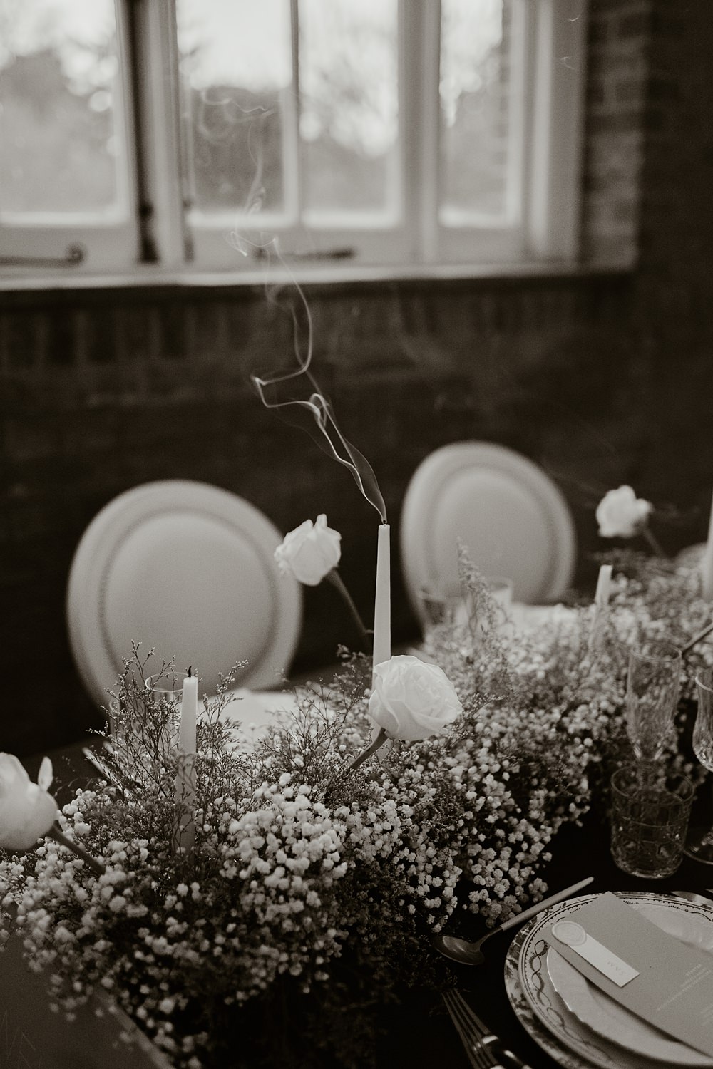 Table Decor Flowers Rose Gypsophila Candles Blue White Wedding Ideas Natalie Silvester Photography