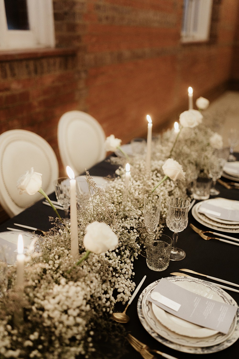 Table Decor Flowers Rose Gypsophila Candles Blue White Wedding Ideas Natalie Silvester Photography